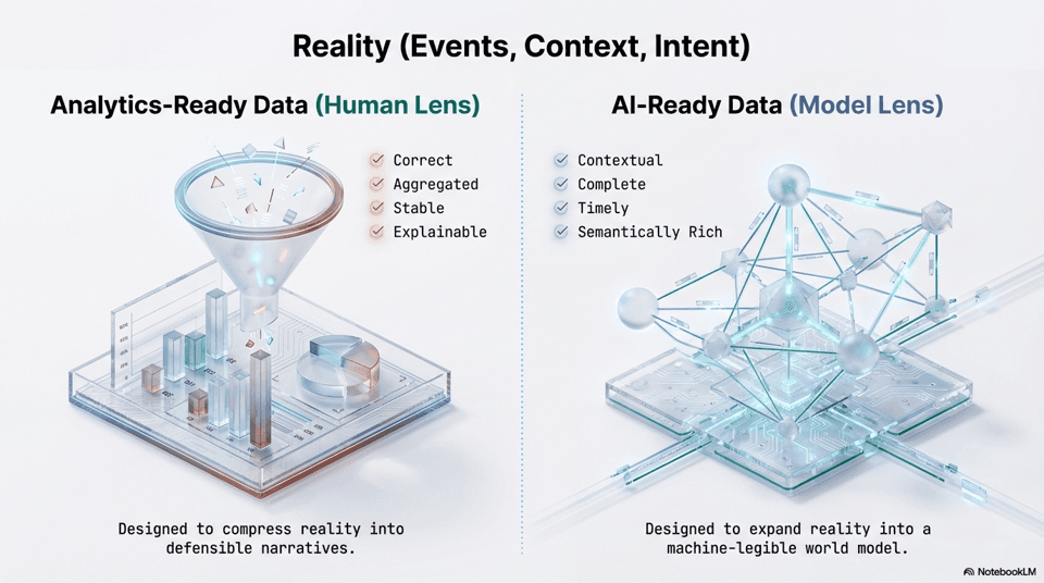 Reality: Human Lens (Analytics-Ready Data) vs Model Lens (AI-Ready Data)