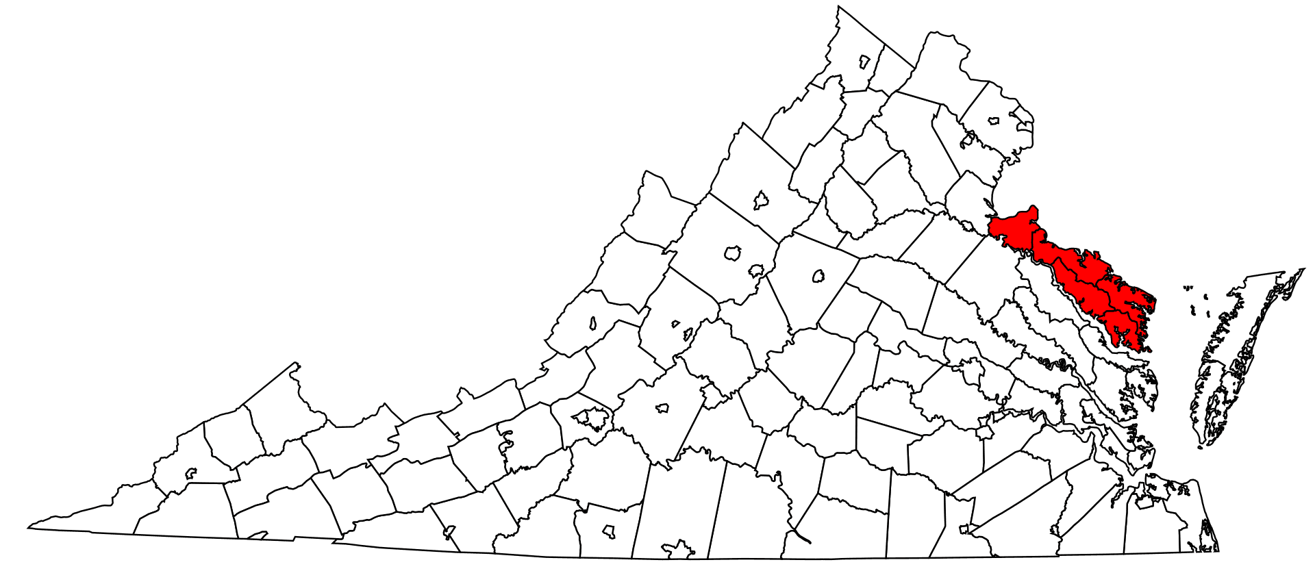 Northern Neck East Coast Map